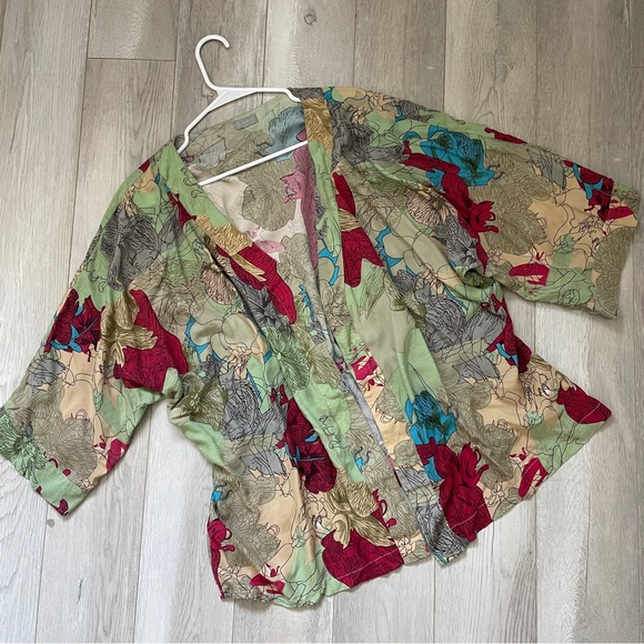Sudara Anju Floral Kimono Short Sleeve Cover Robe Green (One Size) loungewear - Picture 1 of 6